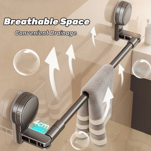 1pc extendable bathroom hanger black suction cup installation towel rack bathroom hanger pole drying rack slipper rack nail free installation adjustable bathroom hanger pole suitable for such bathroom bedroom towel racks