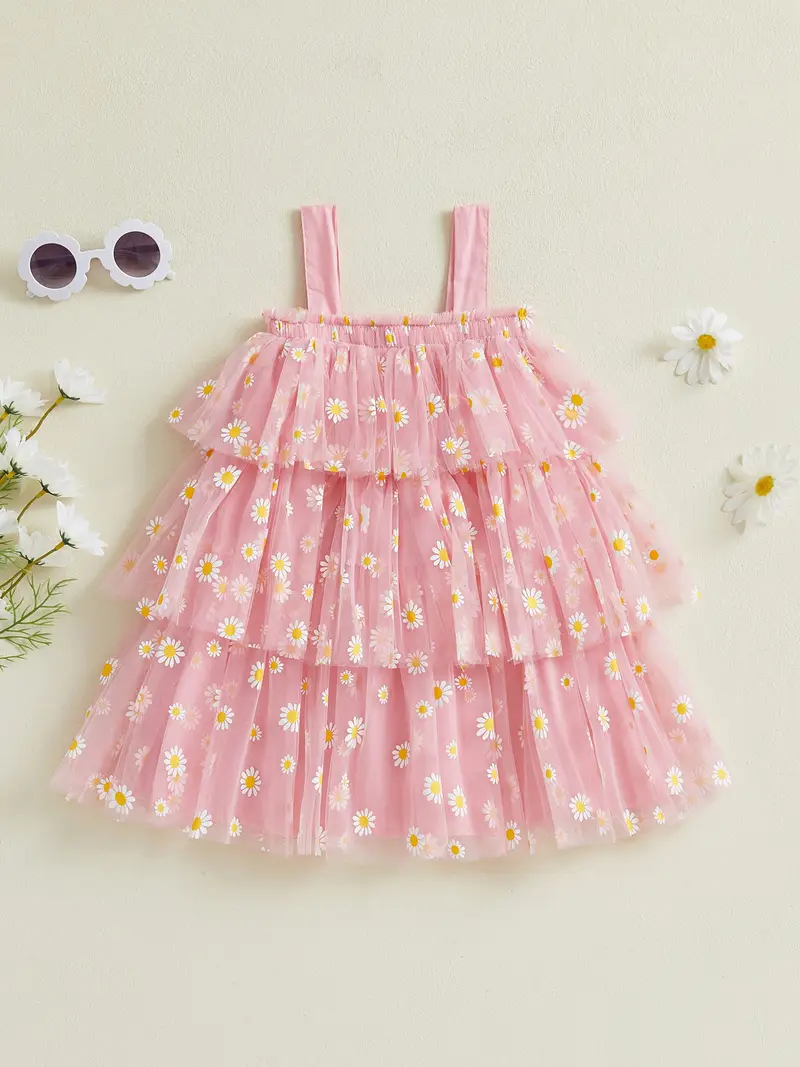 2025 summer girls daisy print tulle dress floral princess - Temu 2025 summer girls daisy print tulle dress floral princess - Temu