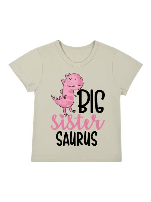 set met korte mouwen t-shirt en bodysuit voor meisjes met grafische print little en big - 100% katoen, schattig dino ontwerp voor jonge kinderen, perfect voor lente/zomer familie outfits, jonge kinderen kleding | speelse ontwerp | materiaal, voor buiten