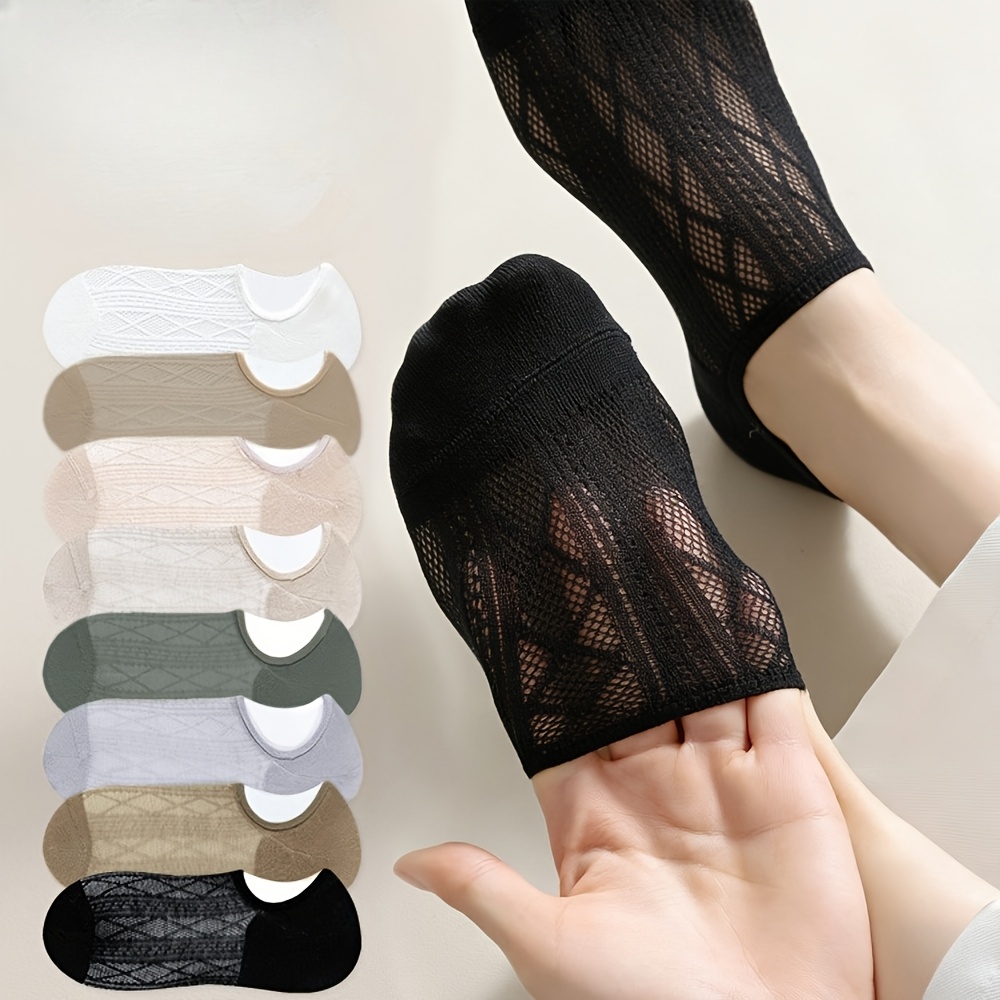 TEMU 8 Pairs Summer Lightweight Anti-slip Non-slip Socks, Mesh Open-front Breathable Invisible Short Socks, Versatile Women's Socks