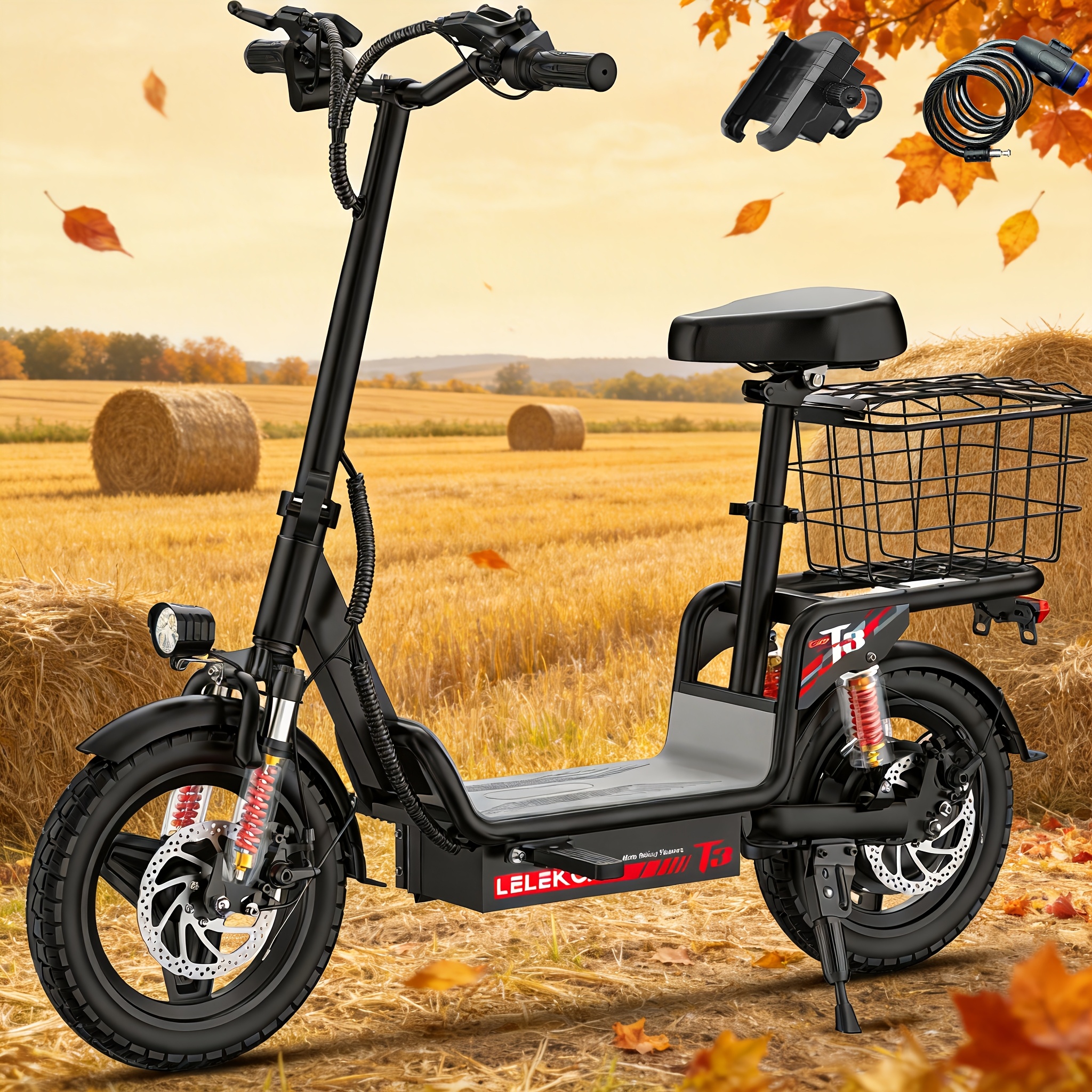 700W Electric Scooter 20-25MPH Top Speed 48V 10AH/13AH/15AH Battery 35Miles Battery Life 330lbs Load-bearing Urban Commuter Electric Bike