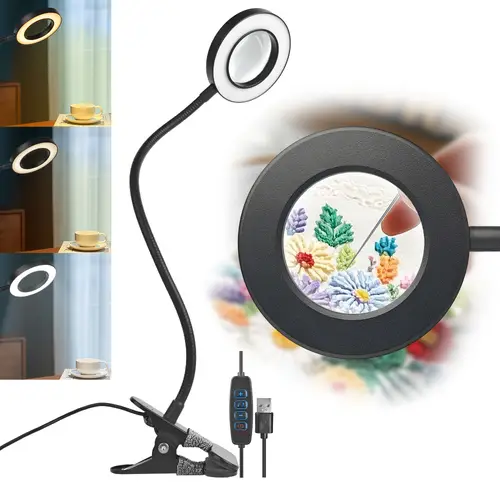 magnifier desk lamp hands free lighted magnifier with 3 color for craft hobby nail repair reading close works black clamp adjustable flexible gooseneck