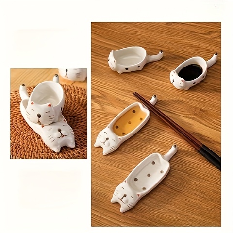 2pcs set cat ceramic   ceramic cute cat multifunctional seasoning plate chopstick holder snack dipping plate13 5 4 5cm 5 31 1 77in versatile   tableware suitable for appetizers desserts sushi sauce small plates Product details 13