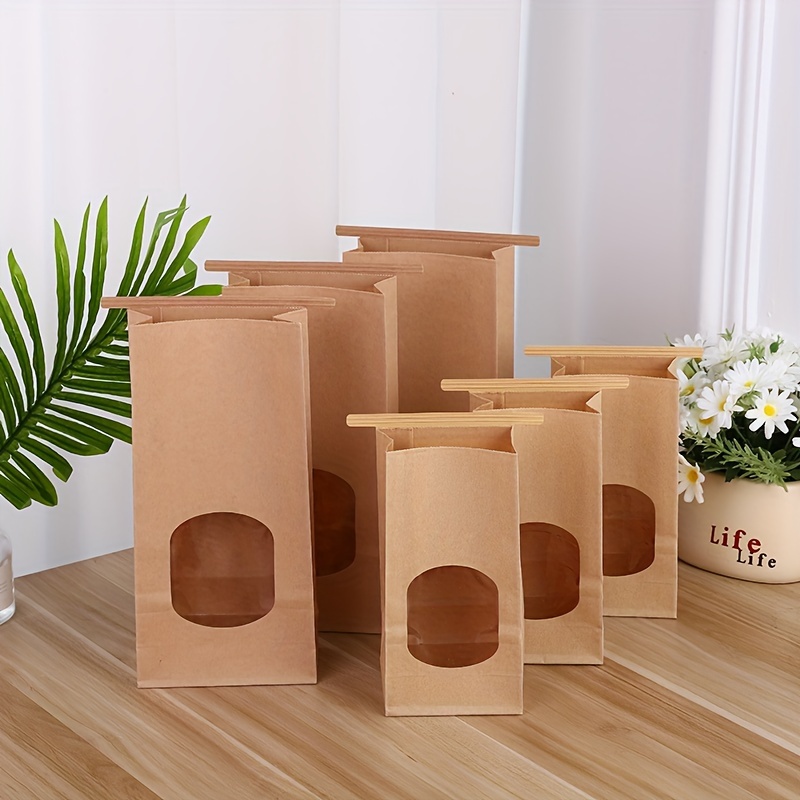 

Kraft Paper Food Storage Bags With Clear Window - 50/100pcs, Durable Thickened Bags, Reusable Snack Pouches For , Bakery, Candy - Secure Closure