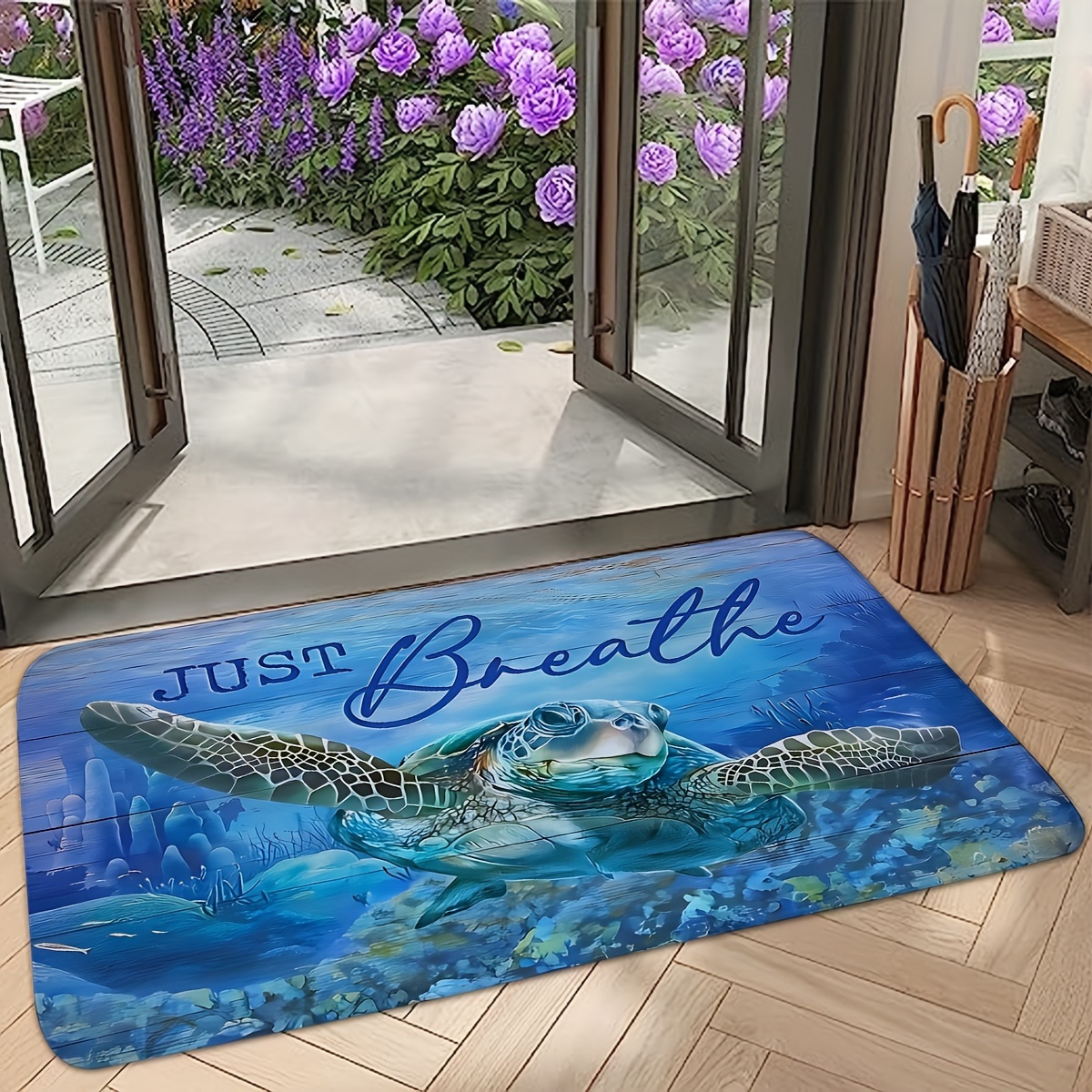 

Non-slip Polyester Rug Pads With Sea Turtle Design - Machine Washable, Braided Rectangle Rug For Bathroom, Indoor Entry, Kitchen Floor Mat, Medium Pile, Machine Made - Multiple Sizes Available
