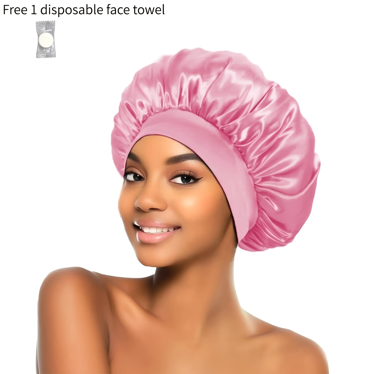 TEMU Bonnet de nuit en satin de haute qualité avec 1 serviette de visage jetable, design unisexe. au , léger et confortable à . S' à diverses de tête