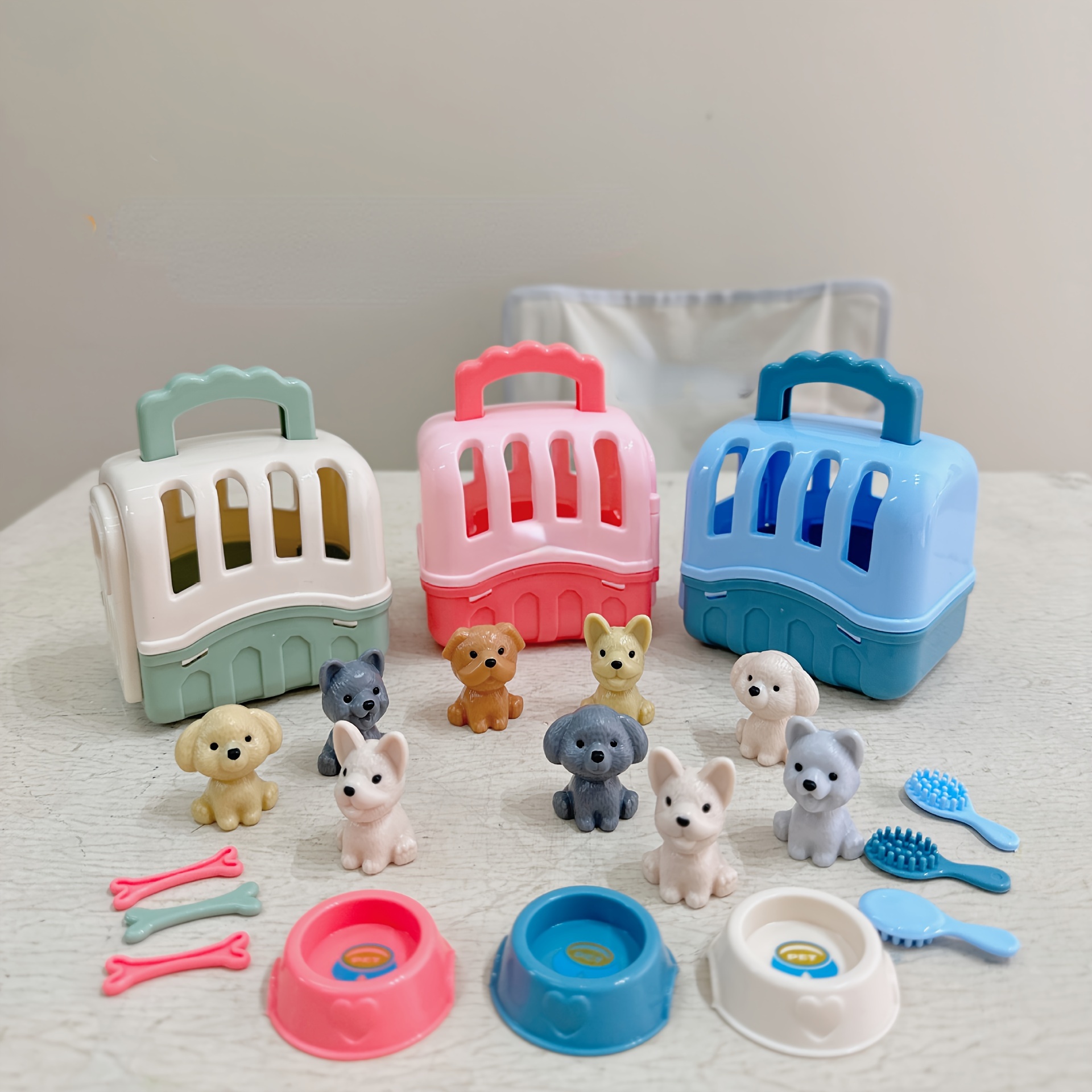 

Kids' Pet Playset Miniature And Portable – Includes 3 Pet Carriers, 8 , , And Accessories - Educational Toy For Children 3-12 Old