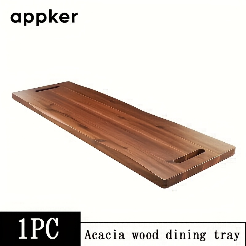 Image of 1pc Extra Large Acacia Wood Serving Platter With Handle - Rectangular Cutlery Tray For Cheese, Meat, Steak, Appetizers, Fruits - Durable Rustic Kitchen And Party Display, Wooden Serving Tray