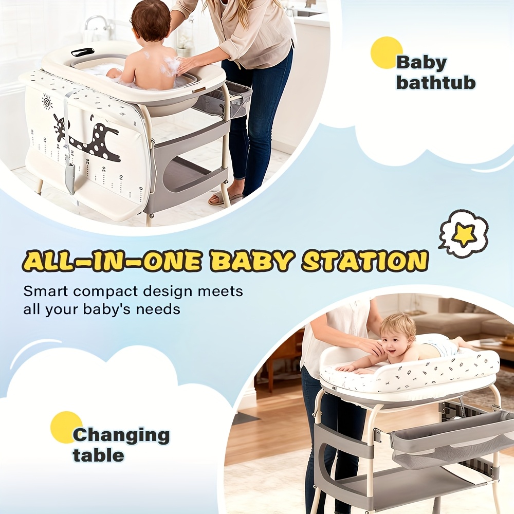 Foldable Baby Bathtub with Changing Table & Storage Shelf - Heavy-Duty Portable Bath Tub with Locking Wheels, Adjustable Height, Safety Harness & Diaper Changing Station, Space-Saving Design for Home, Travel, Nursery - Easy Assembly - Image 6