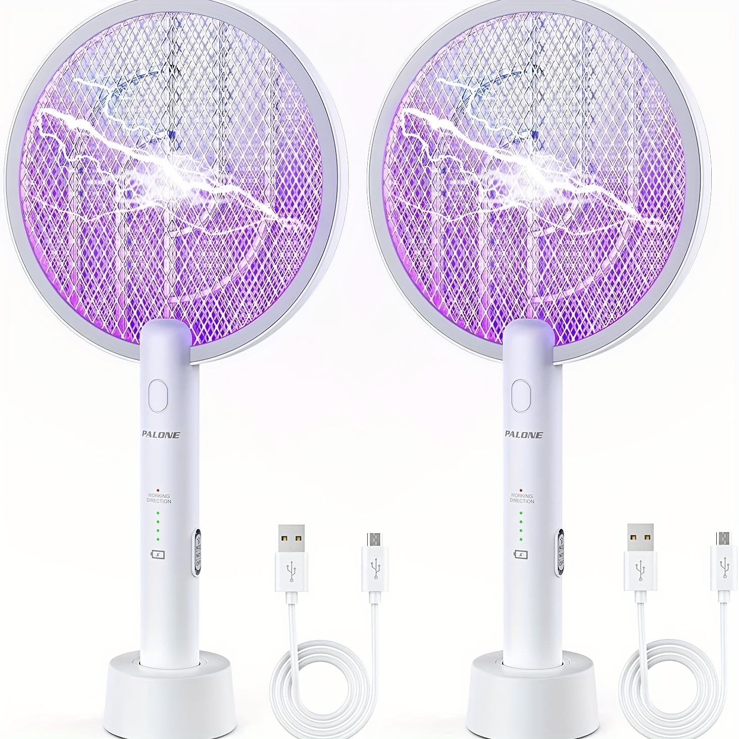 TEMU 4000v Electric Fly Swatter & Bug Zapper | Usb Rechargeable Bug Zapper For Indoor Outdoor Use, Triple Layer Safety Net, Instant Kill - 2 Pack For