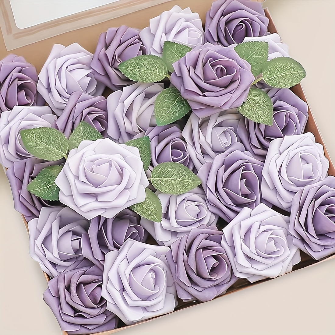 

25pcs Of Artificial Flowers With A Realistic In Lavender Purple Foam Roses With Stems, Suitable For Diy Wedding Bouquets, Bridal Shower Centerpieces, Floral Arrangements, And Party Table Decorations.