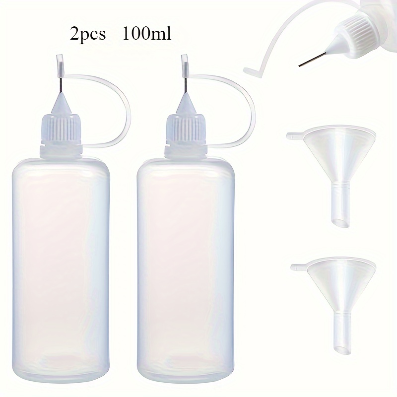 2-pack Precision Plastic Applicator Bottles With Needle Tips - Accurate Dispensing For Crafts, Glue, Paint, Ink, Liquids - Includes Mini Funnels And Squeeze Bottles In 50ml And 100ml Sizes
