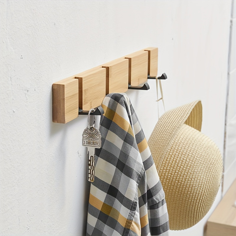 

1pc Rustic Wooden Coat Hook With Folding Design, Wall-mounted, Painted Finish, Space-saving And Creative Entryway Organizer