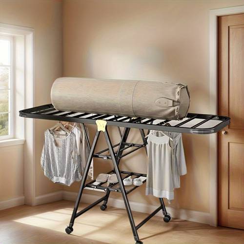 outdoor tier foldable metal drying rack heavy duty weather resistant organizer for laundry towels patio garage storage with blue accents easy assembly drying racks
