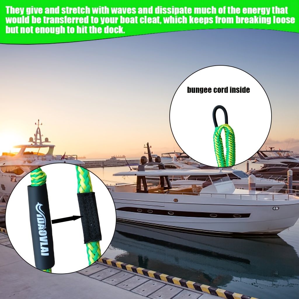Green Vertical Stripe Bungee Dock Line, Elastic Dock Rope