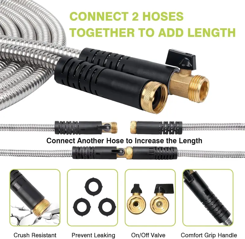 1pc pro 75ft expandable garden hose 3 4 heavy duty stainless coil with 10 function spray nozzle flexible kink free puncture resistant Product details 1