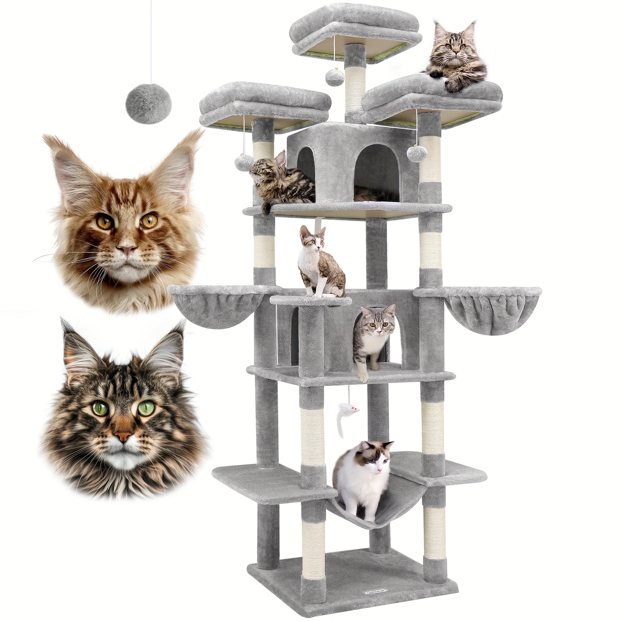 

F80 Tall Cat Tree, 80inch Cat Tree Tower For Indoor Multiple Adult Cats Xxl Cat Tree With Scratching Post, Hammock, 3 Perches, 2 Condos, 2 Hanging Basket