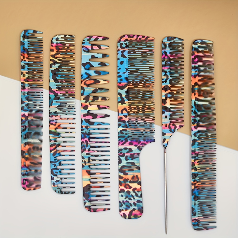 

6pcs/set Colorful Printed Hair Comb Set, Anti-static Salon Barber Hairdressing Comb, Professional Hair Styling Comb