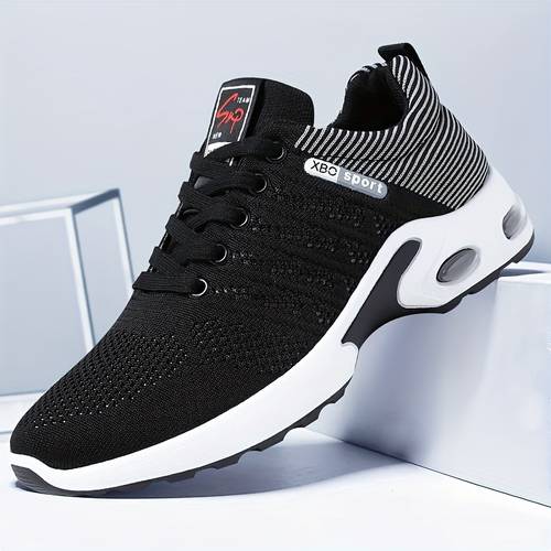 a pair of mens knitted breathable lace up running shoes lightweight breathable and all year round