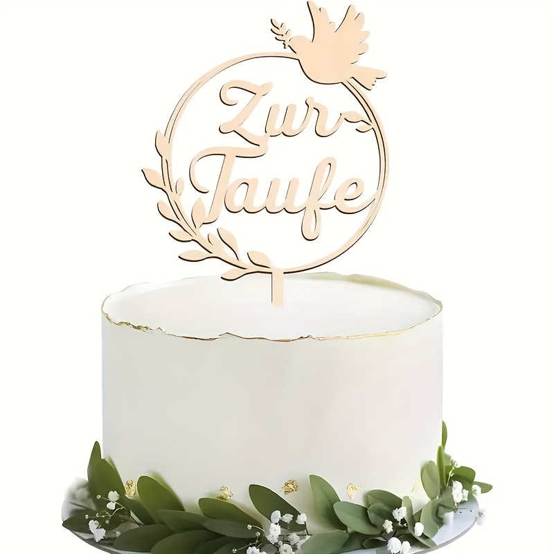 Image of 1pc German Baptism Cake Topper Wooden Christening First Communion Cupcake Topper Writeable Cake Decor Cake Stake Cake Decor-for Baptism