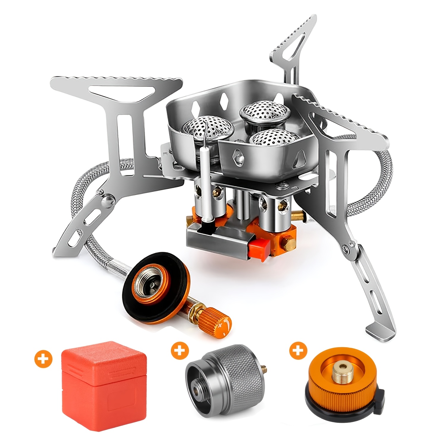 TEMU 3500w/6800w Windproof Camp Stove Camping Gas Stove With Fuel Canister Adapter, Ignition, Carry Case, Portable Collapsible Stove Burner For