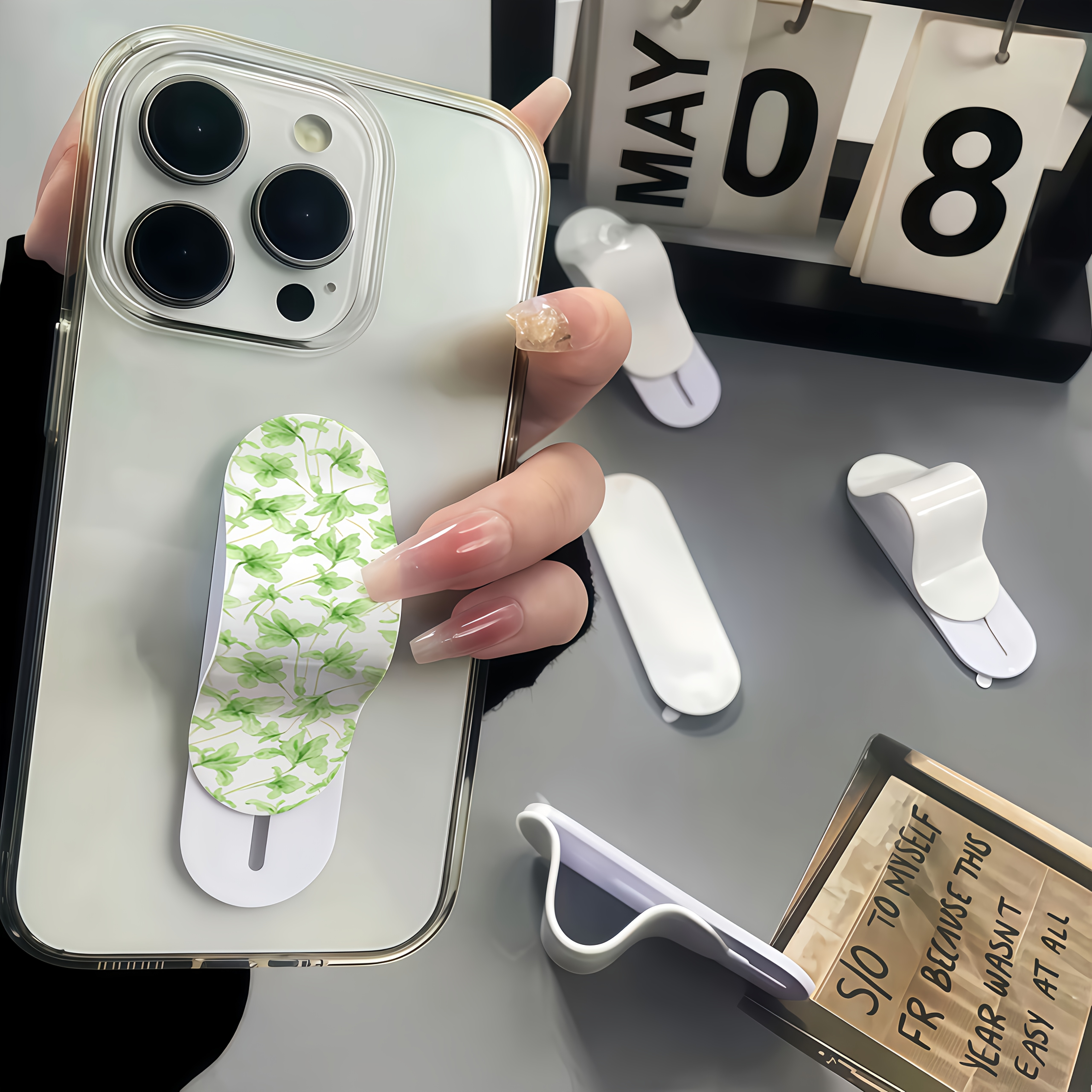 Aqua Vine Shadow Design Sticky Note-Compatible Phone Holder