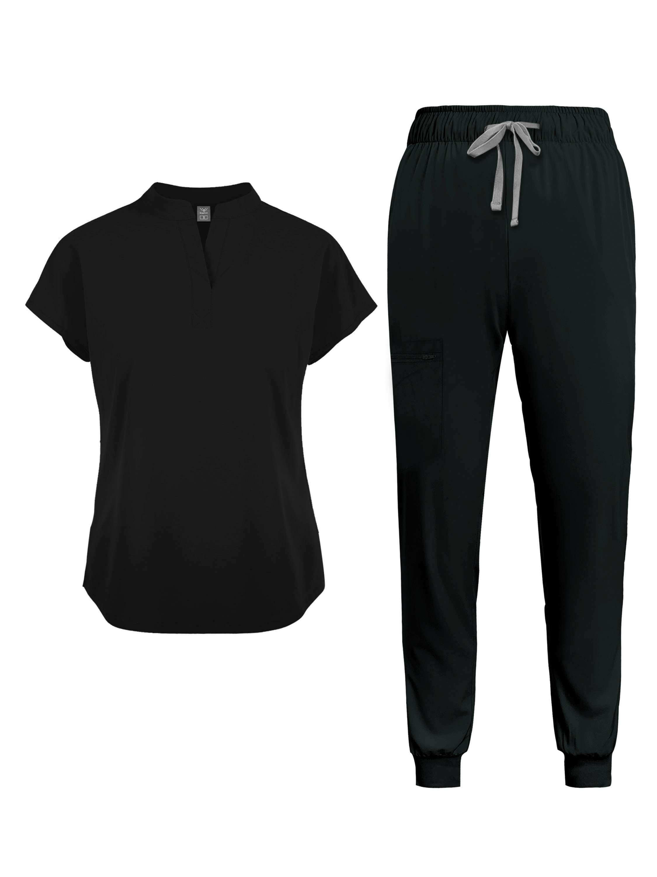 Conjunto de uniforme casual para mujer NiaaHinn - Túnica de manga corta de color sólido y pantalones con bolsillos, cuello mandarín, longitud regular, comodidad para todas las estaciones, ropa de trabajo casual para enfermeras, dentistas y profesionales, conjunto de uniforme para mujer, conjunto de uniforme para enfermera