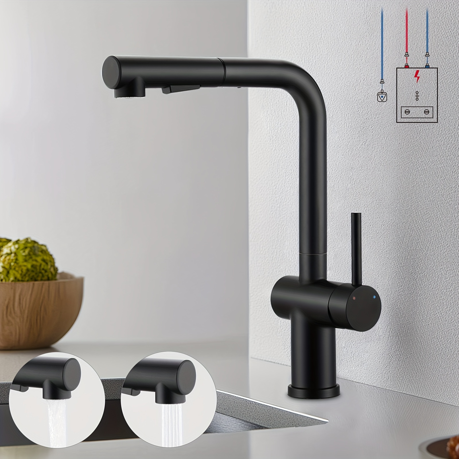 

Mixer Tap Kitchen Black, Pull-out Kitchen Tap 3 , 360° Rotatable Kitchen Mixer Tap With Shower 2 Water Jet Types, Sink Mixer For Boiler