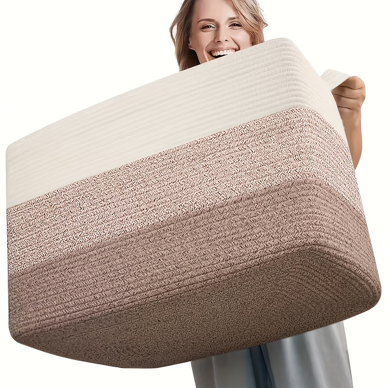 item picture household storage baskets laundry basket with handles laundry baskets 108l super large blanket basket 25 x13 x16 108l rectangle woven baskets for storage soft rope basket for living room gradient brown shelf baskets