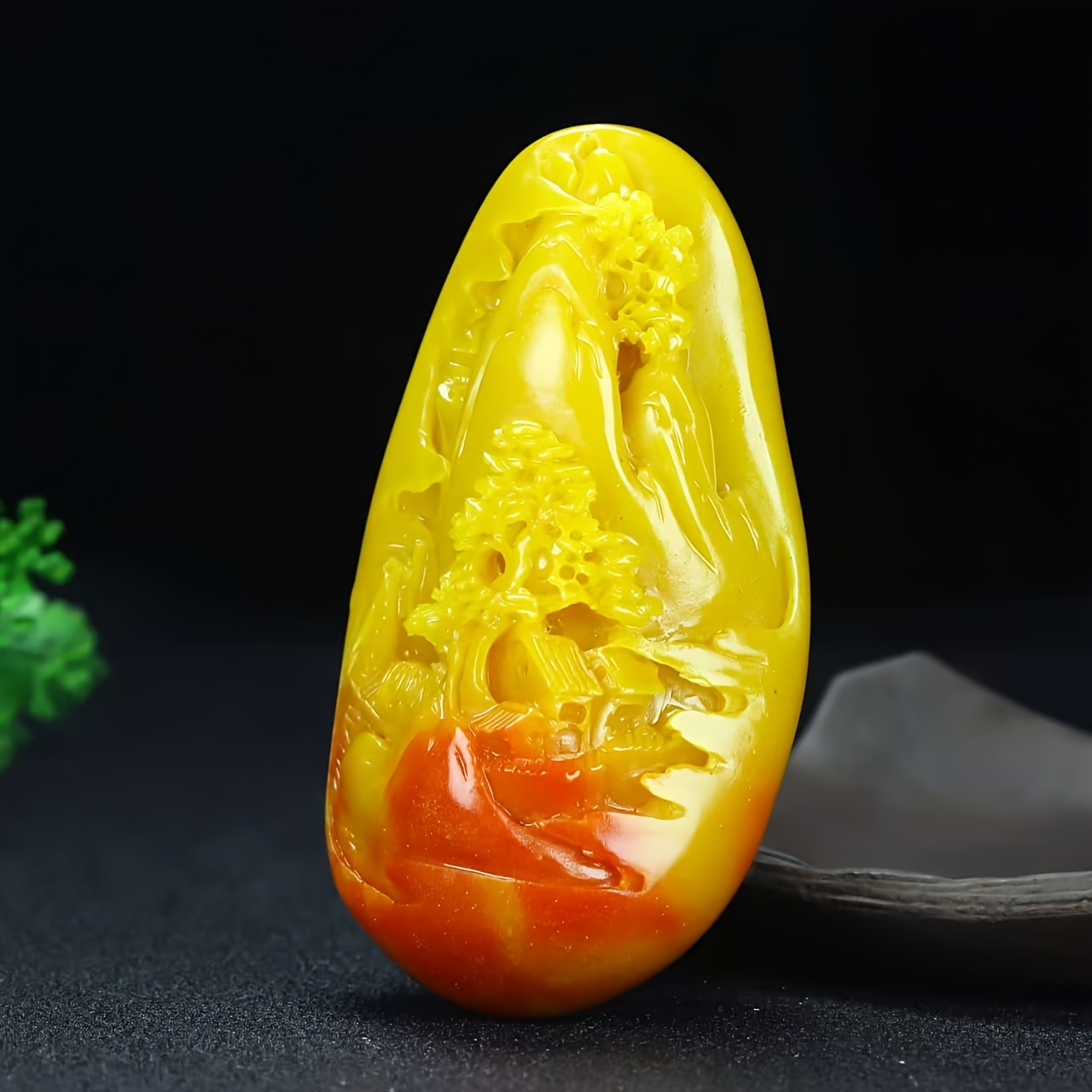 Chinese Style Carved Landscape Pendant Necklace