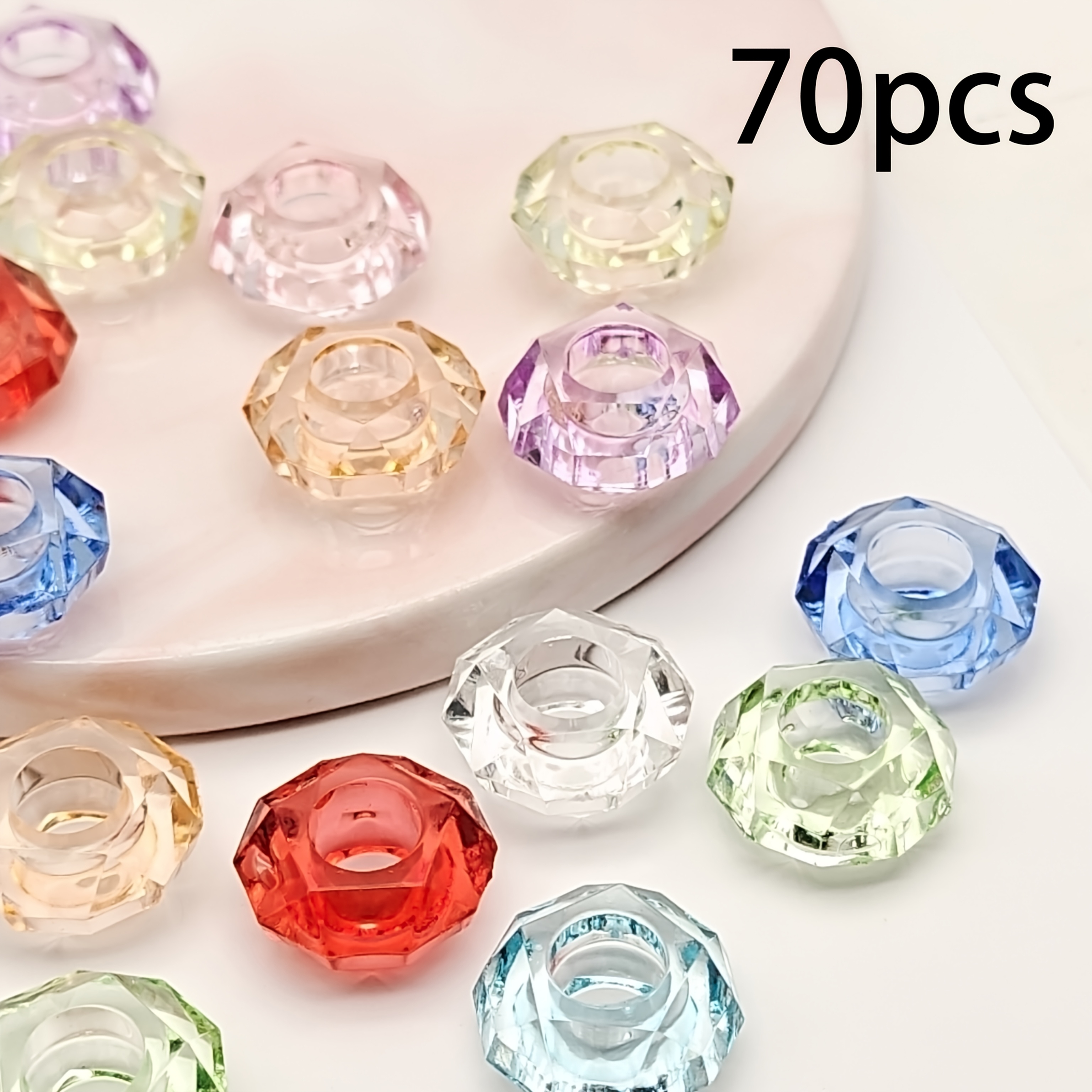 E-shop 70 Stück 14 mm Facettenperlen mit großem Loch, lose Perlen, Schmuckherstellungsmaterial, verwendbar für Halsketten, Armbänder, Ohrringe,