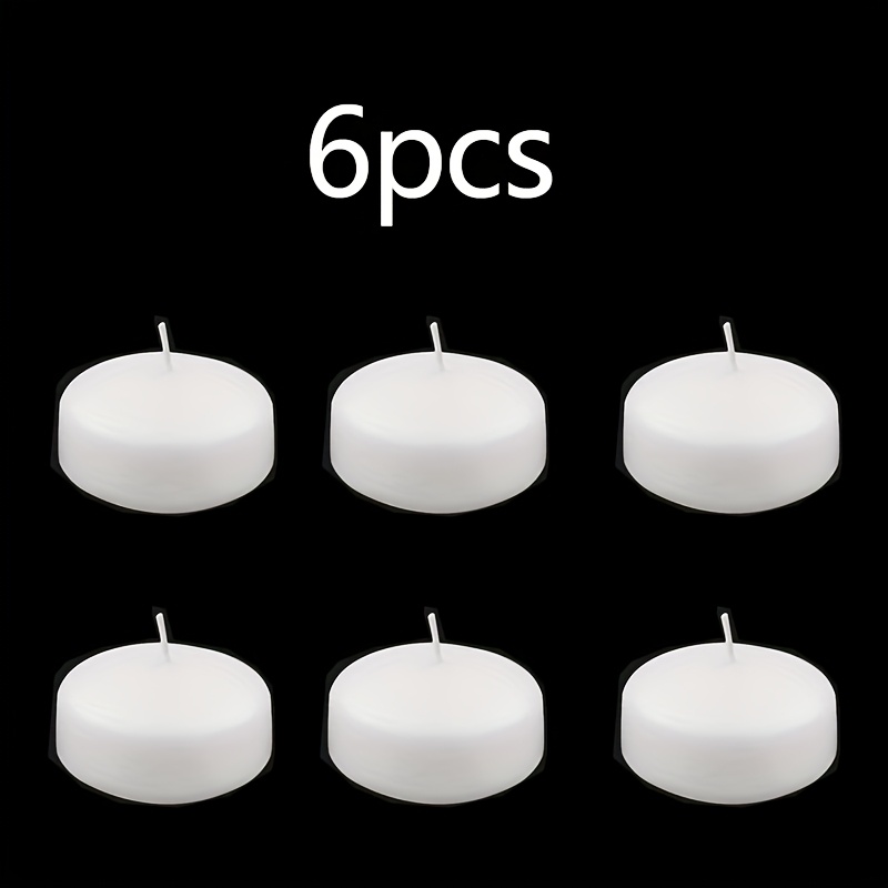 6 Pack Floating Candles 2 Inch 6 Hour Unscented White Wax Discs For Centerpieces, Cylinder Vases, Weddings, Parties, Pools, Holidays