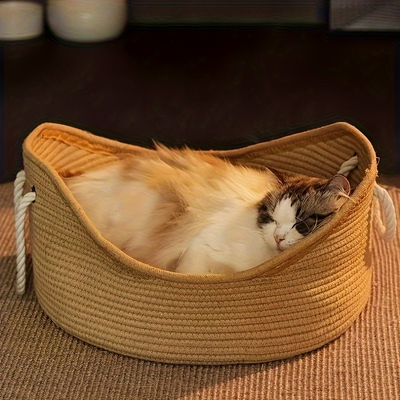 cozy oval shaped woven pet bed season rattan basket Temu - Main Image