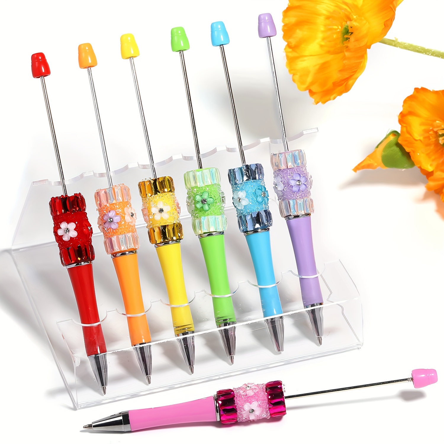

8-piece Mixed Color Diy Beading Pen Set - Creative Acrylic Flower & Star Designs For Jewelry Making