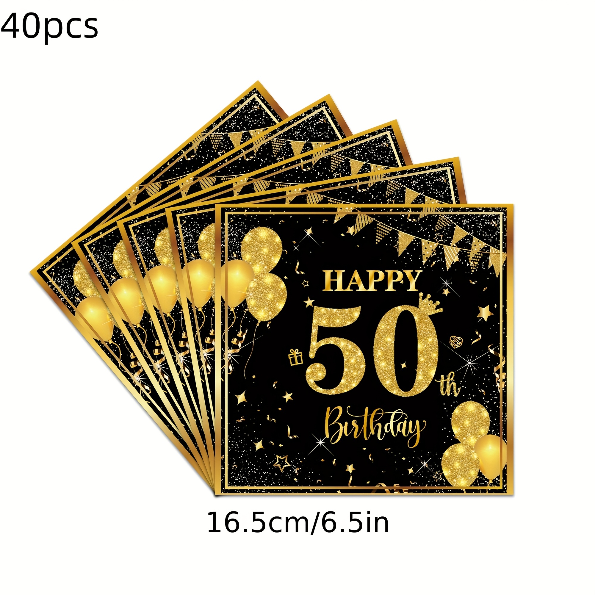 TEMU 40pcs Set Of 50th Birthday Party Napkins, Birthday Napkins, Men's 50th Birthday Table Decoration, Black Golden Retro 1975 Beverage Dessert Cake