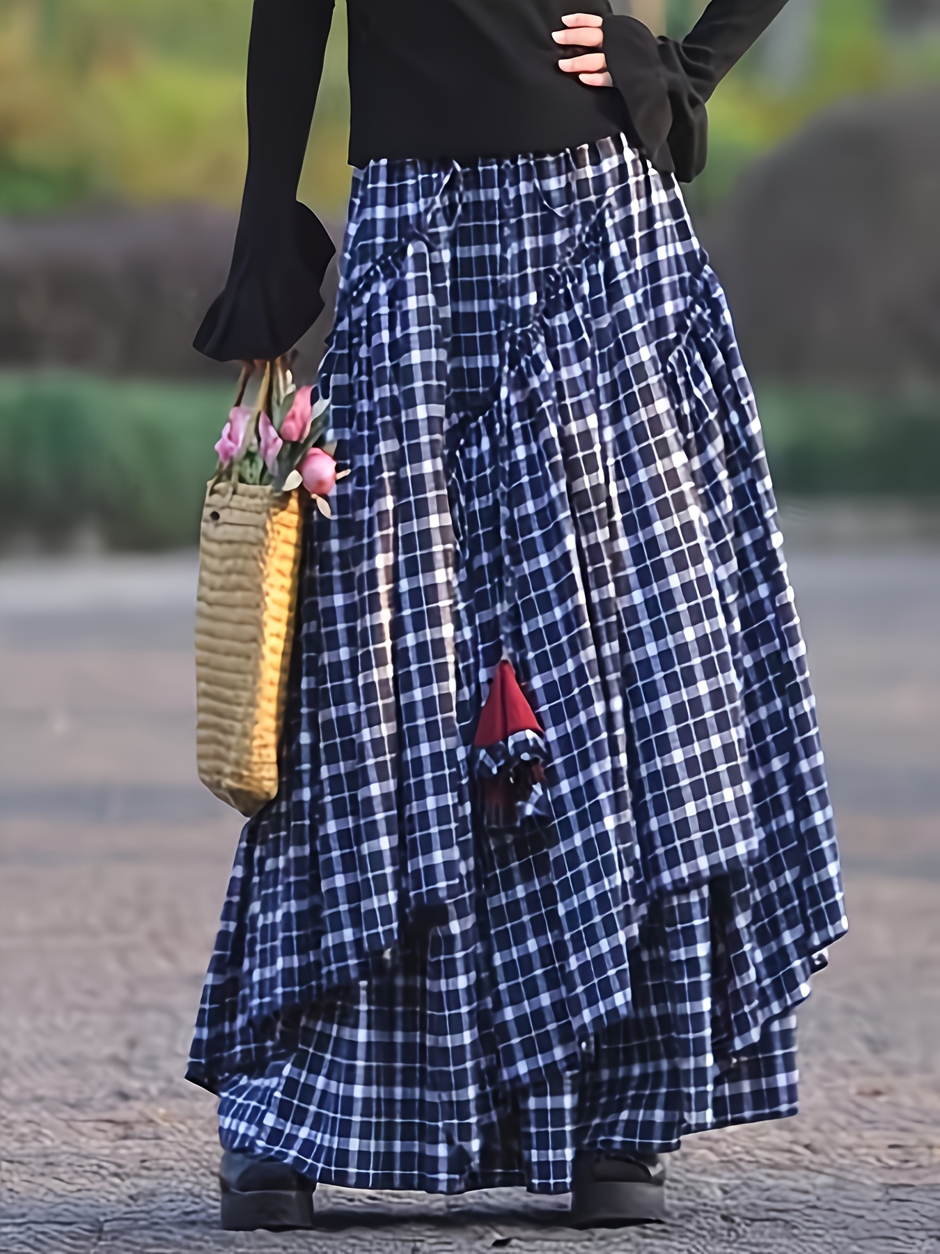 ladies asymmetrical hem flared a line skirt long loose - Temu Cyprus