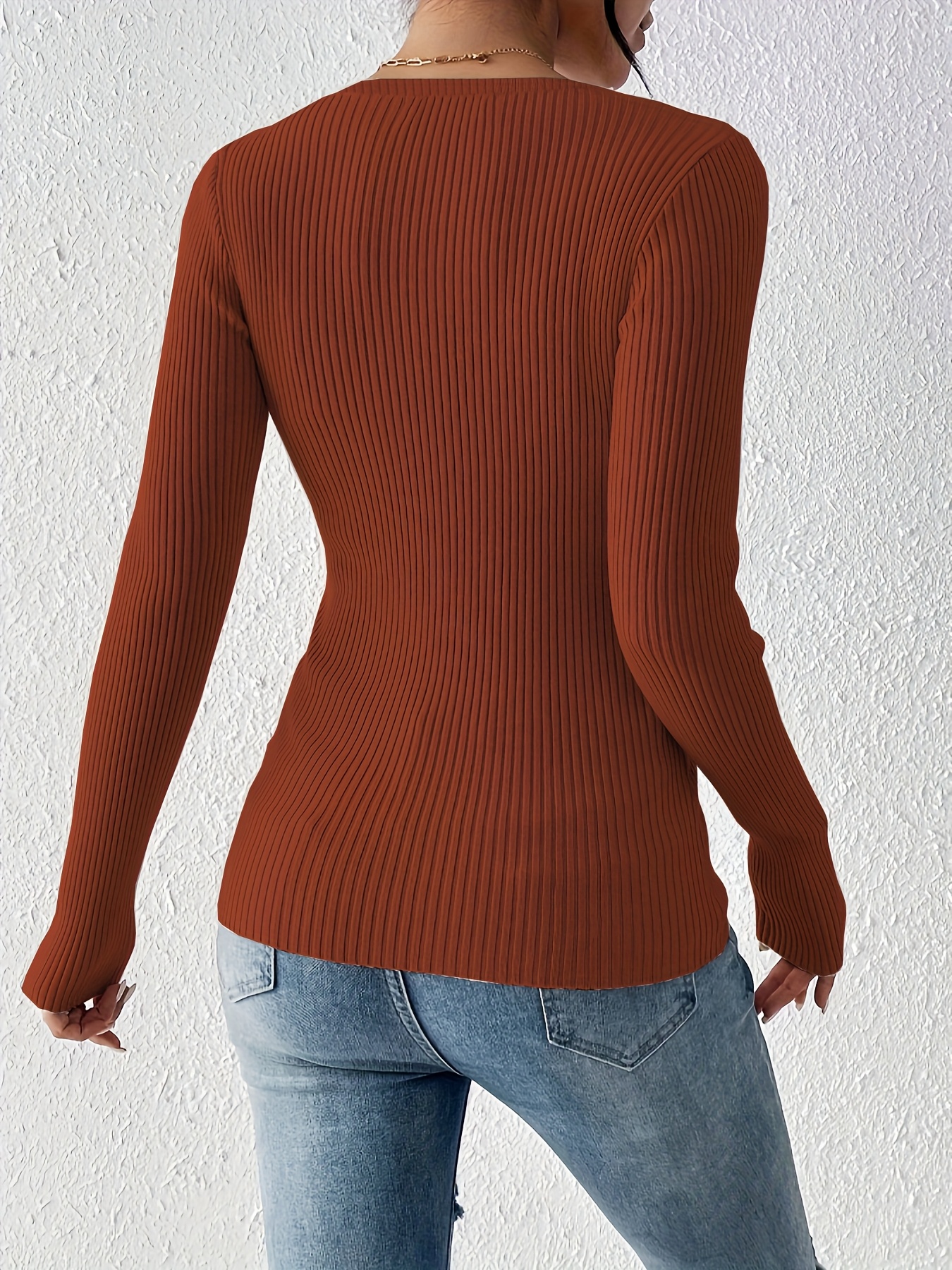 Front button solid ribbed sweater, elegant long-sleeve fitted cardigan, suitable for autumn and winter season, Women's clothing