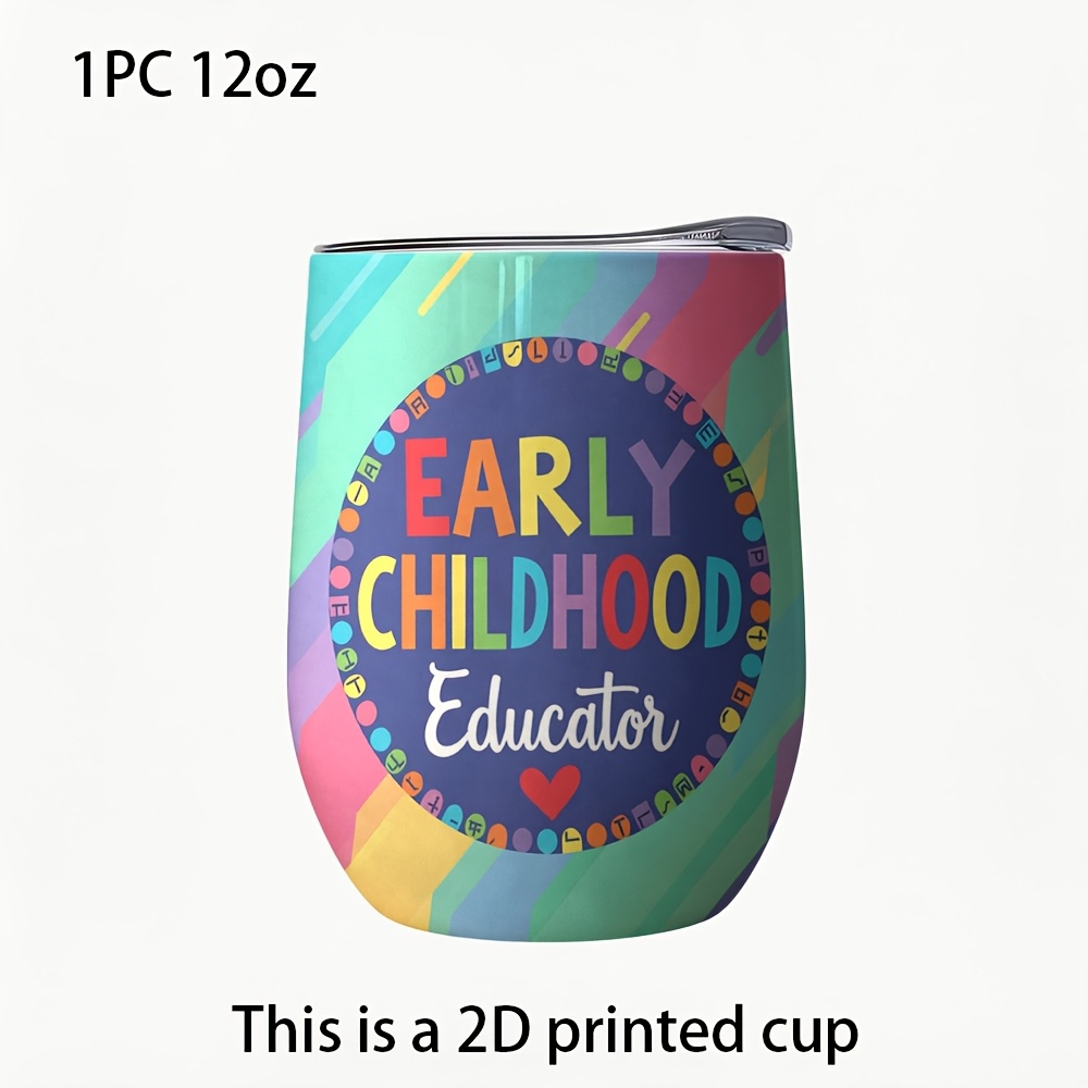TEMU 1pc 12oz Stainless Steel Insulated Tumbler And Coffee Cup, With Early Childhood Educator Pattern, Leak-proof Design, 2d Flat Printing, Premium