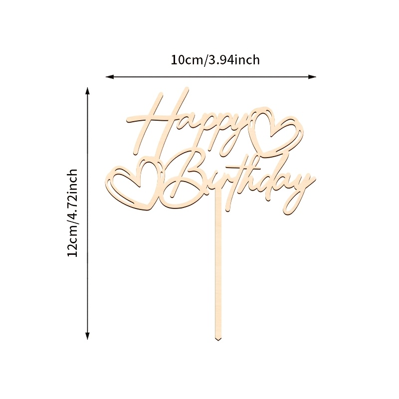 Image of 1pc Happy Birthday Cake Decorating Supplies Happy Birthday Cake Topper With Hearts Wooden Cake Decoration Wood Letters Sign Cake Pick For Celebrating Birthday Party Cake Decoration Supplies