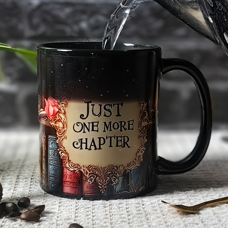 Image of Bookshelf Starry , Featuring A Design Combining A Bookshelf And A , Is A Magical Ceramic Coffee Mug Designed For Books. This Mug Color When Filled With Hot Beverages