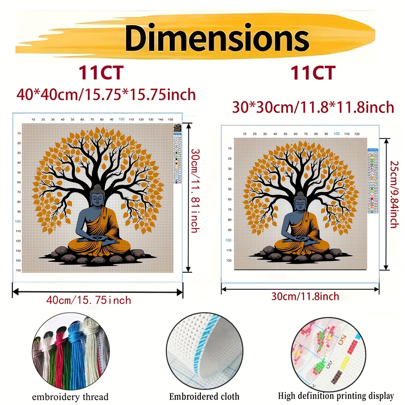 Printed DIY Cross-Stitch Kit, Frameless, Buddha Statue Under Bodhi Tree