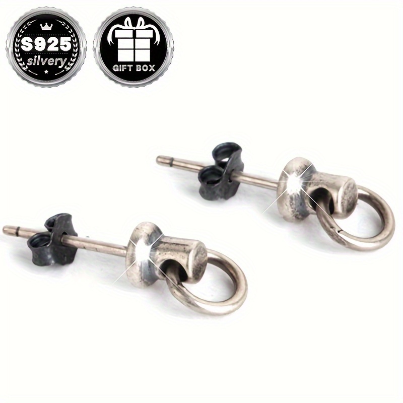 2pc925 Silvery Pull Ring Doorbell Earrings Gothic Punk Halloween Party