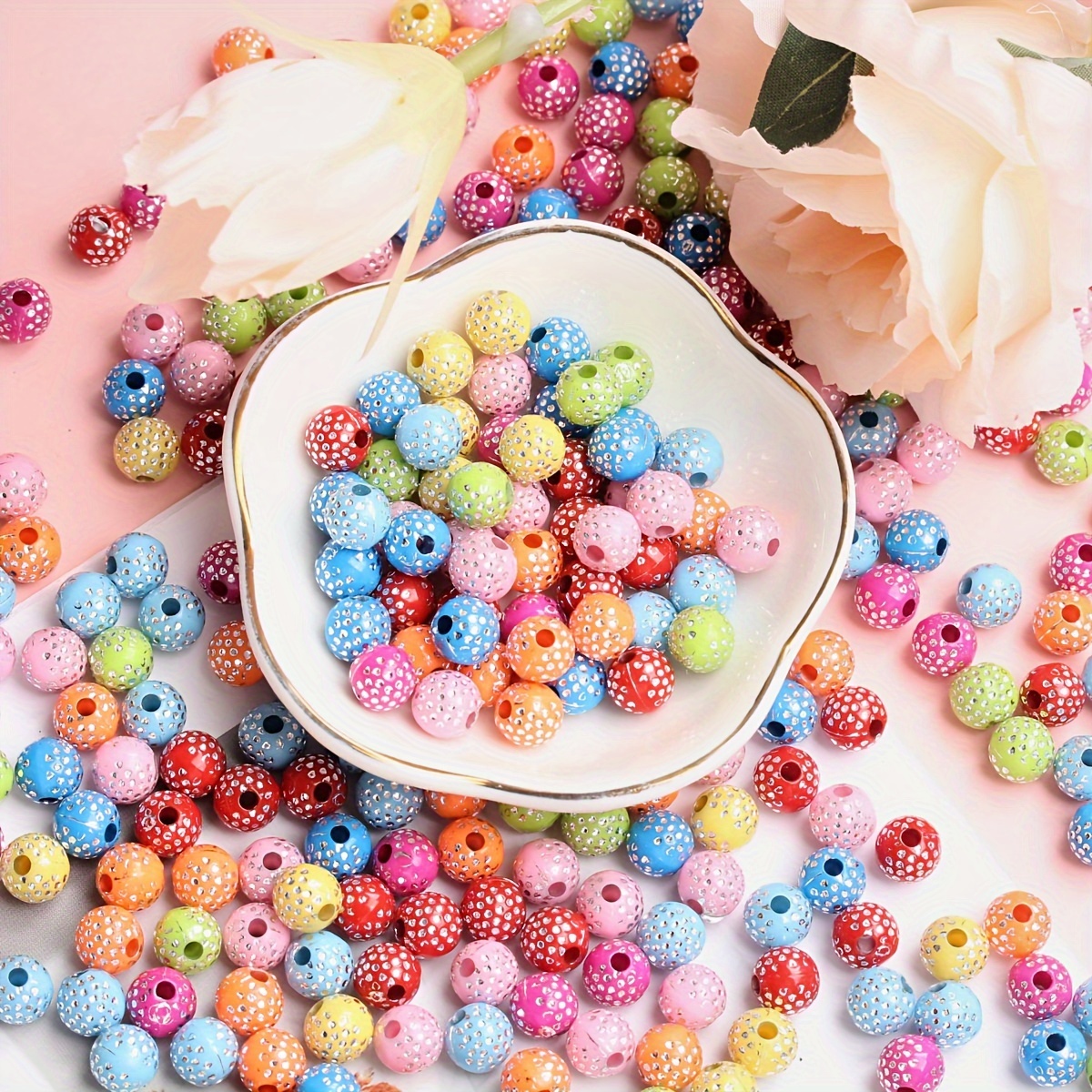 

100pcs 8mm Candy-colored Acrylic Beads With , Large Hole Spacer Beads For Making - Ideal For Bracelets, Necklaces, Earrings & More