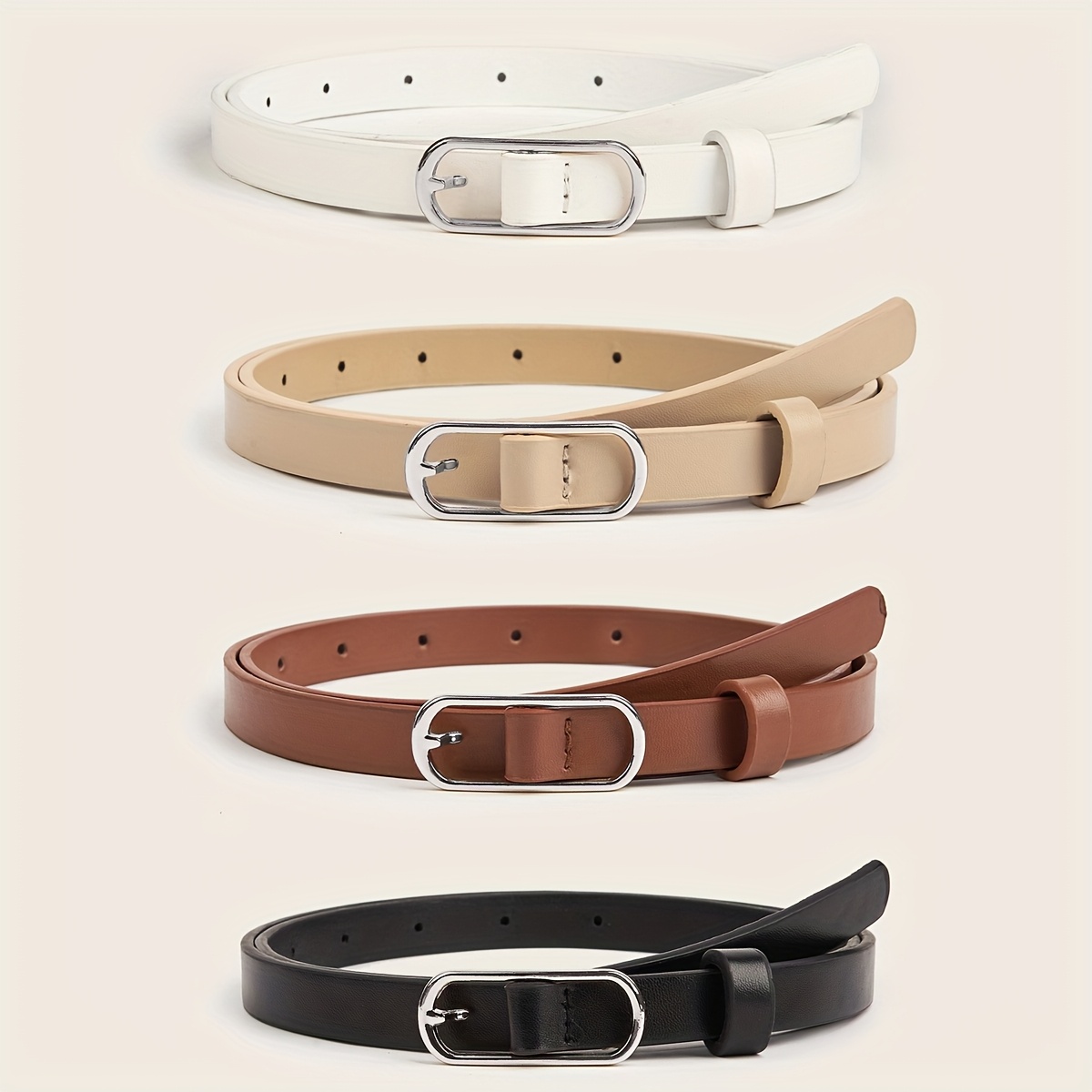 4pcs Women's Belt Set, Commuter Business Geometric Minimalist Fashion Solid Color Pu Belt Combo