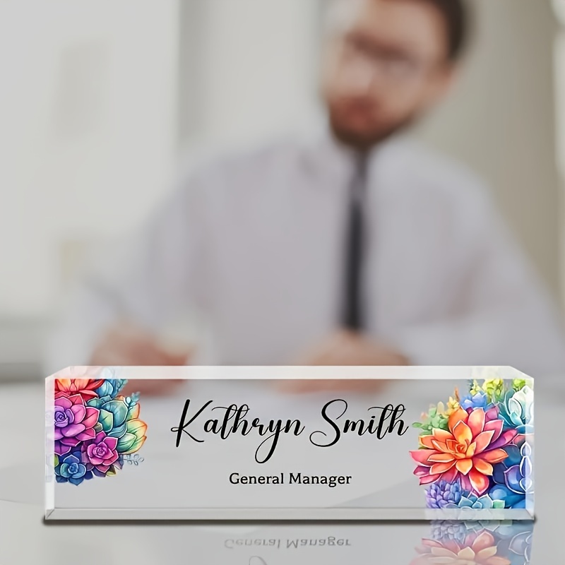 

1-pack Personalized Office Desk Name Plate, Custom Acrylic Desk Sign With , Inspirational Plaque For Boss, Lady, Teacher, Colleague, Tabletop Mount, Multipurpose Office Decor