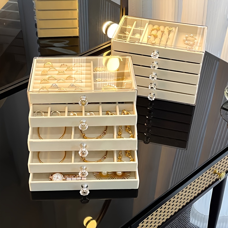 large capacity jewelry organizer box elegant white with golden handles multi compartment storage for bracelets watches rings necklaces durable plastic desktop organizer for home office jewelry box jewelry boxes Product details 4
