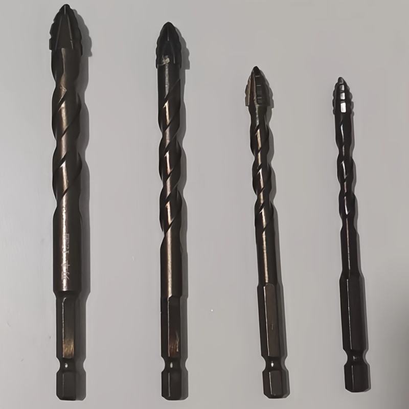 TEMU 4pcs Carbide Drill Bits Are Efficient And Wear-resistant, Four- Serrated Drill Bits For Dry Drilling Of Ceramic Tiles, Ceramics, Glass, Marble, Concrete And Stainless Steel Alloy Drill Bits