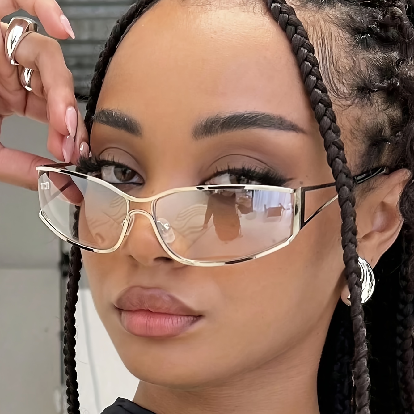 1 PC Women\'s Y2K Street Metal Frame Trendy Fashion Eyewear Trending Y2K Sunglasses Small Rectangle Frame One Piece Lens  main image 4