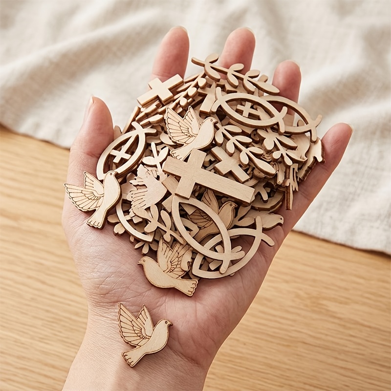Image of 120pcs Wooden Table Confetti, Fish And Table For Baptism, Christening, Shower And Wedding Decorations