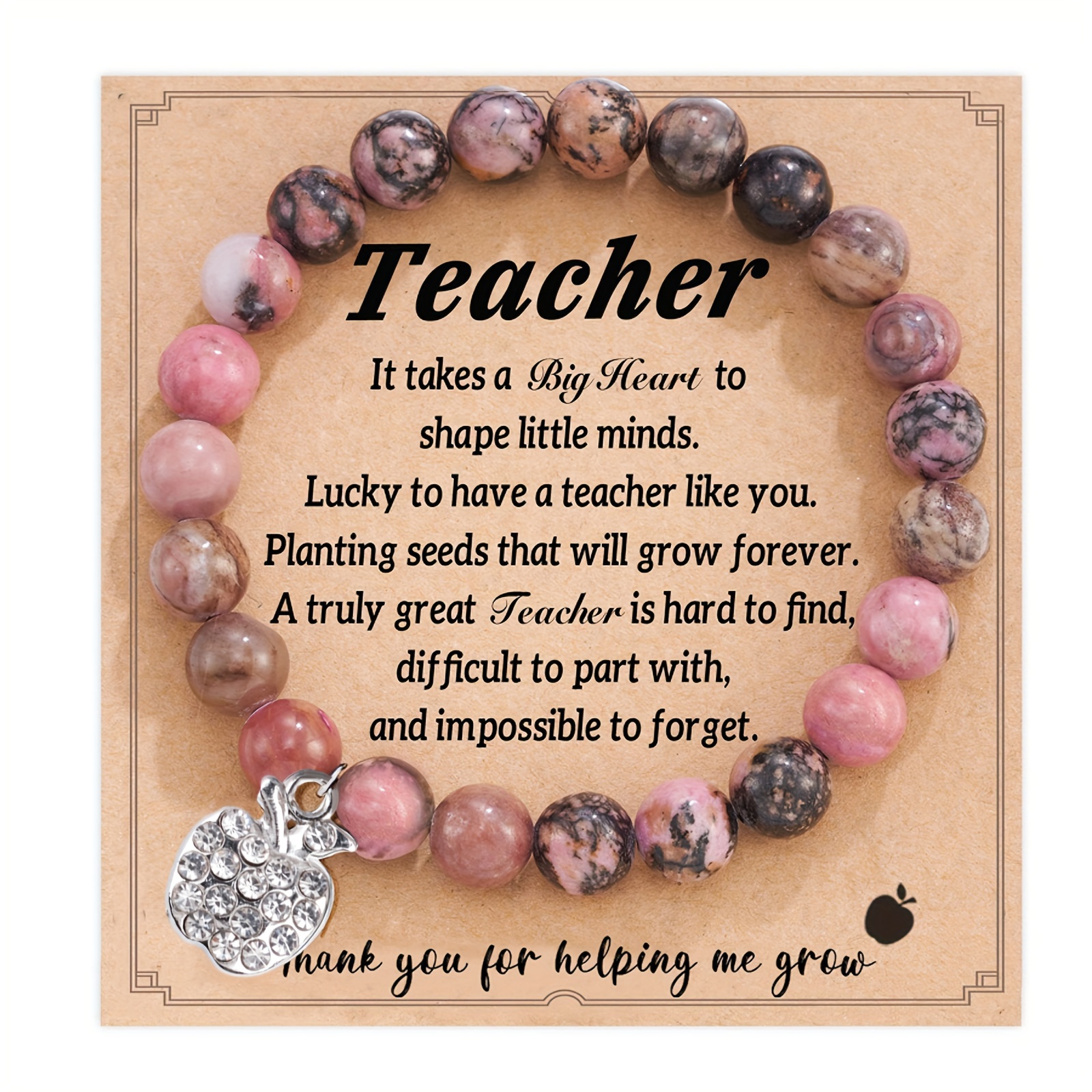 

Teacher Appreciation Bracelet With Blessing Card Gifts For Women, Teacher Stretch Bracelet With Charm, For Teacher Bracelets